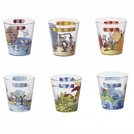 Bicchiere acqua vetro decorato fantasia set 6 pezzi - Mordillo Excelsa