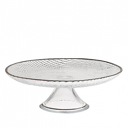 Platinum Alzata Torta, Vetro, Trasparente/Bordo Argento, 28x28x26 cm Excelsa