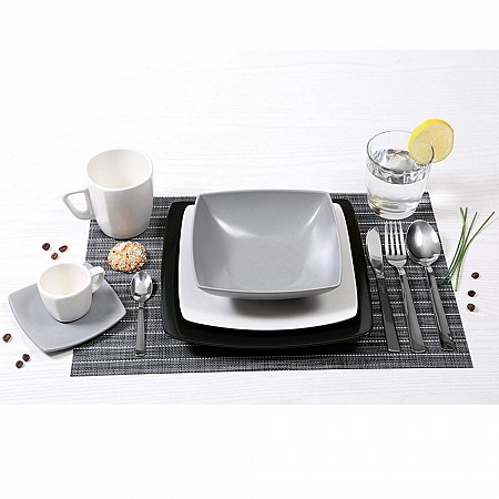 Servizio 18 piatti tavola Eclipse ceramica nero, bianco e grigio Excelsa