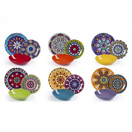 Mandala Etno Servizio Tavola, Porcellana, Multicolore, 18 Unità cod.62502 Excelsa