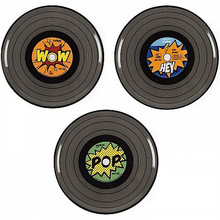 Pop 33 giri Set 3 Piatti Pizza, Porcellana assortiti Excelsa