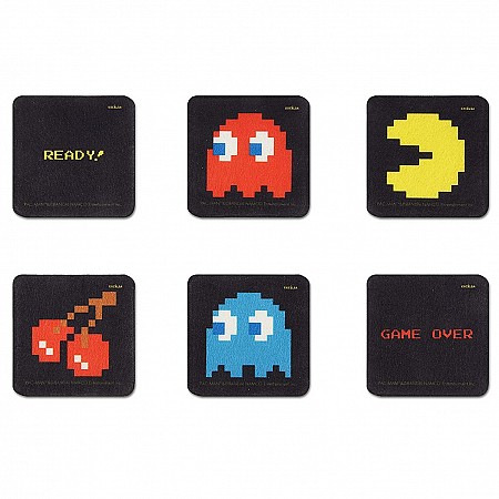 PAC MAN set 6 sottobicchieri lavabili poliestere nero Excelsa