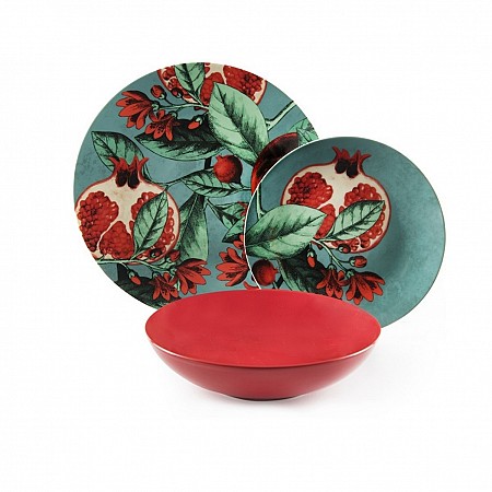 Servizio tavola piatti 18 pezzi Granada porcellana decorata cod.64084 Excelsa