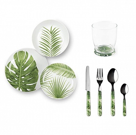 Excelsa Servizio piatti tavola Foliage 48 pezzi con posate e bicchieri Excelsa