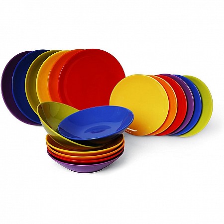 Excelsa set of 18 New Trendy multicolor porcelain table service plates Excelsa
