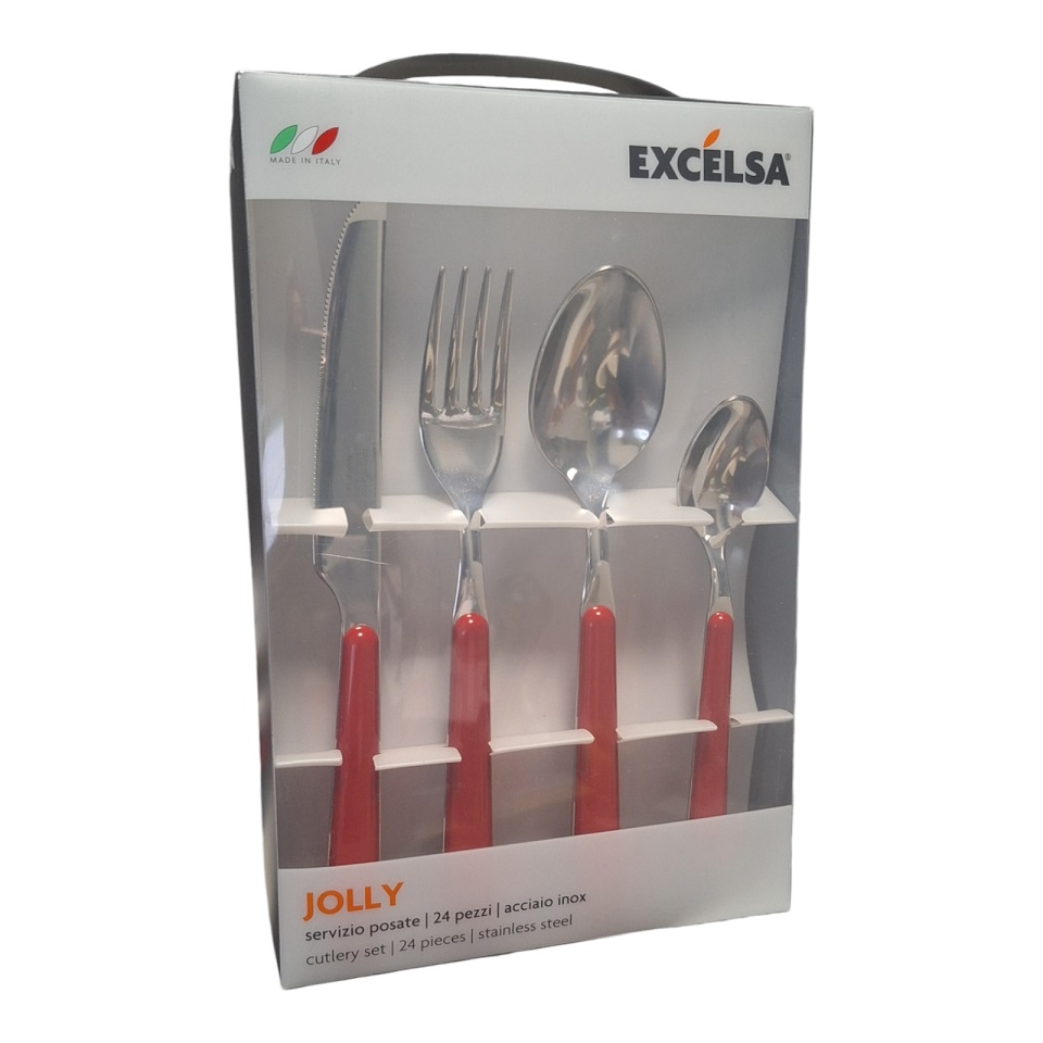 Excelsa Set 24 posate Inox tavola Jolly rosso cod.35416 - Made in Italy